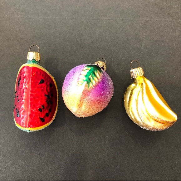 Made in Poland~ 9 Mini Sugared & Glittered Fruit~ Vintage Christmas Ornaments - Picture 6 of 7